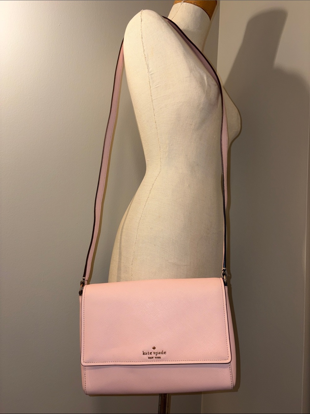 Kate Spade New York Pink Saffiano Leather Perry Flap Crossbody Bag